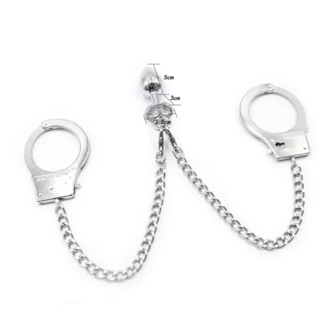 Handcuffs Stainless Steel with Metal Anal Butt Plug